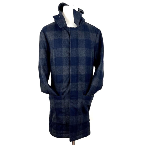 VINCE Checked Faux Shearling Trim Duffle Mens Coat Jacket Wool Blend Size M $895 - Picture 1 of 16